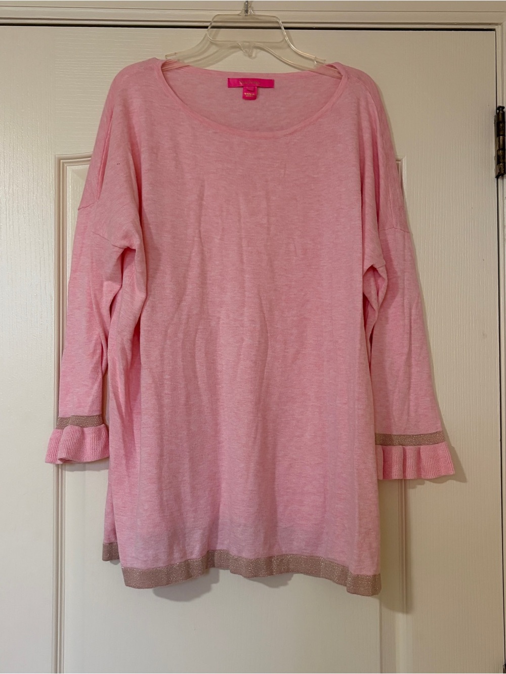 Pink Embellished Hem Lightweight Sweater
